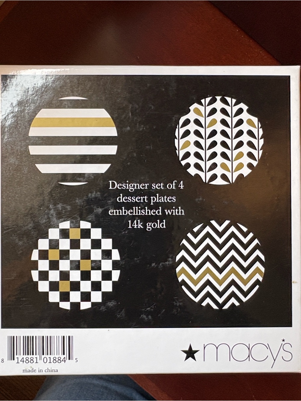 Macy's Black, White & Gold Designer Dessert Plate Set - 4-Pack
